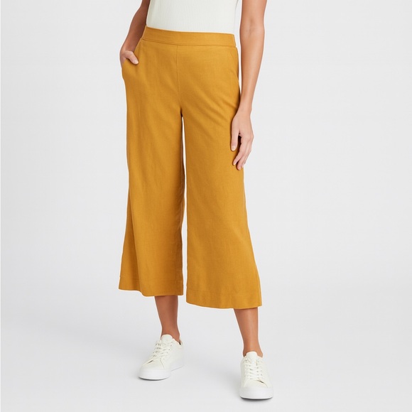 Banana Republic Gold Wide Leg Linen Crop Pants - Picture 1 of 6